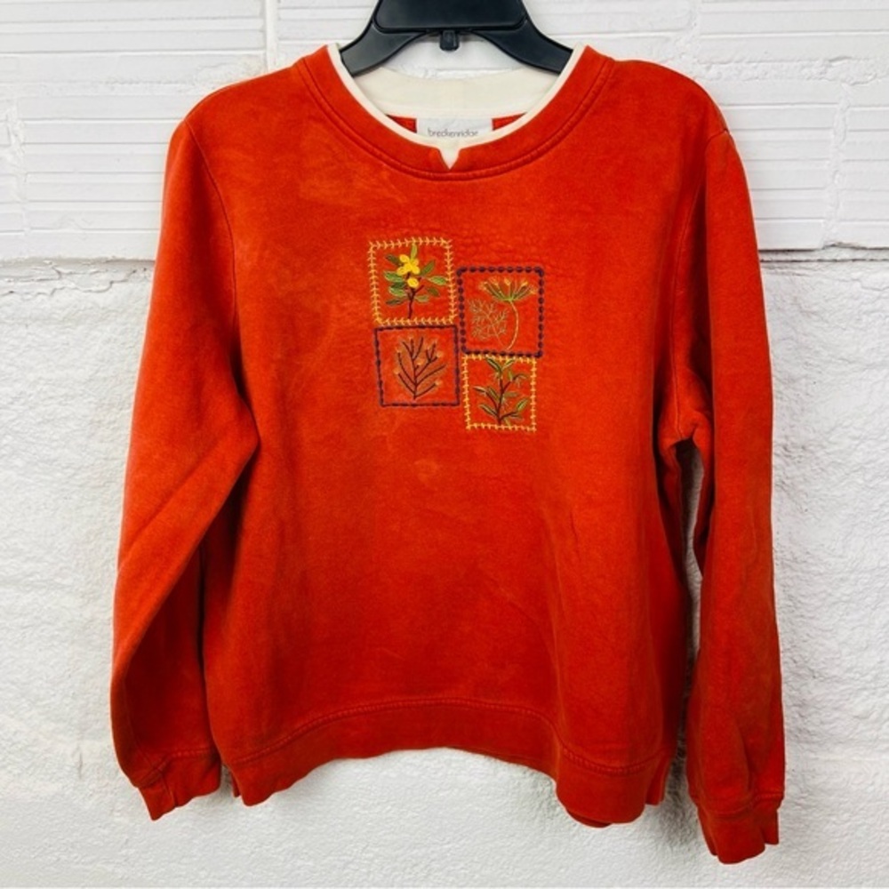 Breckenridge Orange Embroidered fall tree Crew Neck Sweater size large